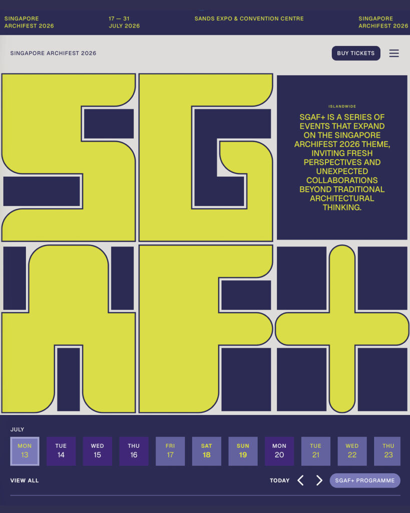 Singapore Archifest 2026 SGAF+ programme page, a series of events expanding on the festival theme
